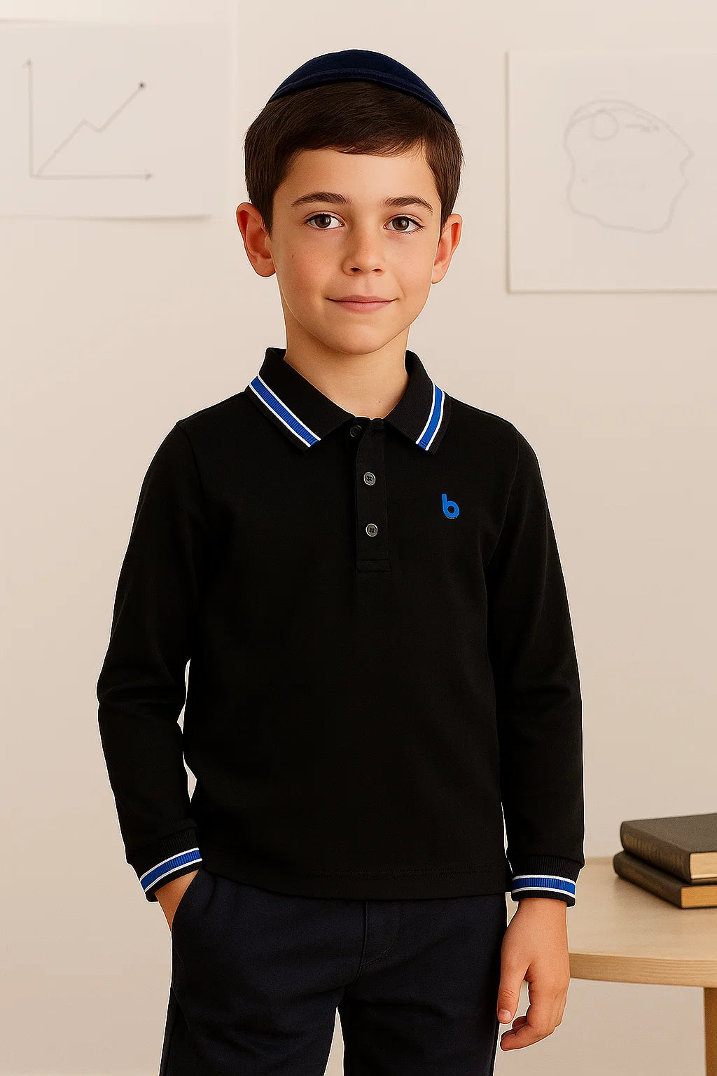Boys Long Sleeve Striped Polo