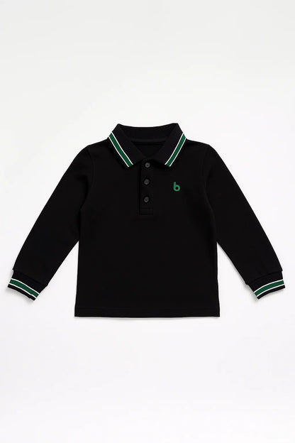 Boys Long Sleeve Striped Polo