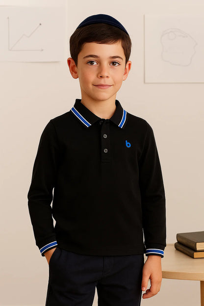 Boys Long Sleeve Striped Polo