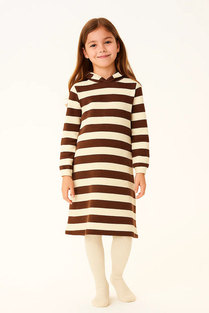 Girls Striped Hoodie Dress