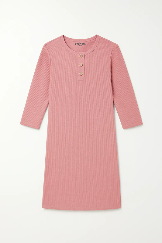Button Ribbed Nightgown