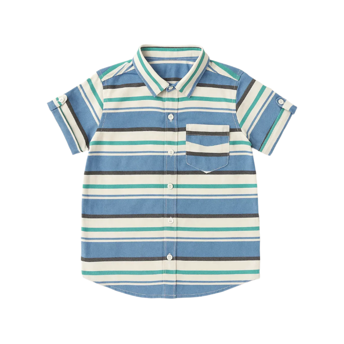Boys Short Sleeve Striped Button-Down Shirt