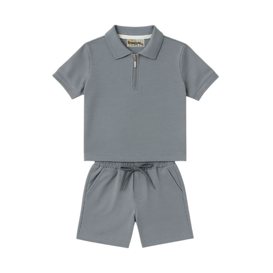Zipper Polo & Shorts Set