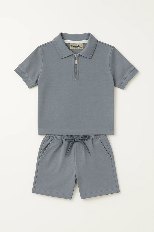 Zipper Polo & Shorts Set